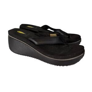 Volatile Frappachino Wedge Platform Sandals 9 Black Casual Thong Leather Slip On